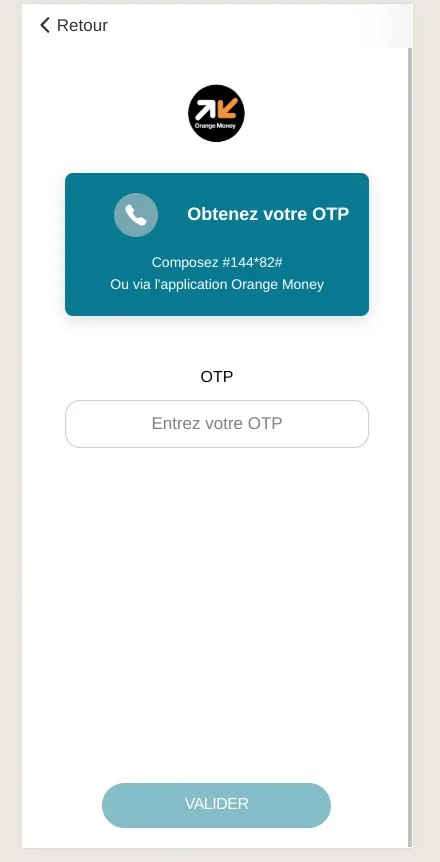 Écran de vérification OTP CashDash